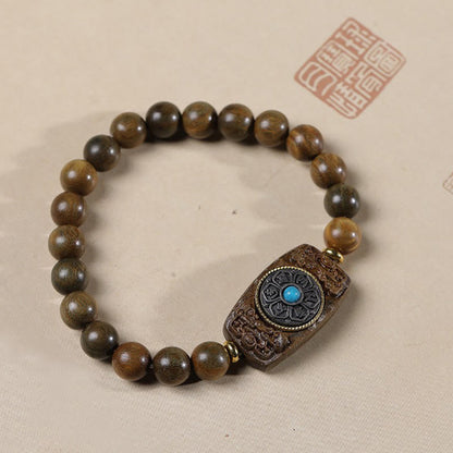 Buddhist Blessing Small Leaf Red Sandalwood Green Sandalwood Six True Words Peace Bracelet