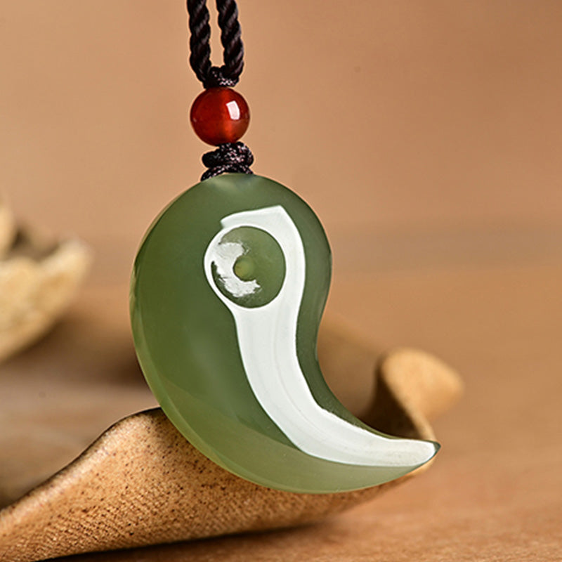 Buddha Stones Yin Yang White Jade Cyan Jade Protection Blessing Necklace String Pendant