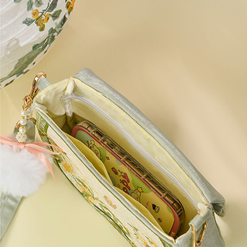 Buddhist Blessing Osmanthus Rabbit Embroidery Pearl Chain Furball Tassel Shoulder Bag Crossbody Bag