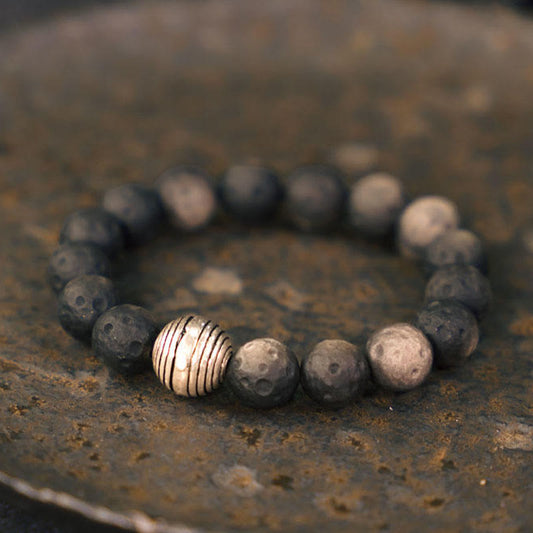 Buddhist Blessing Natural Silver Sheen Obsidian Lunar Meteorite Protection Bracelet