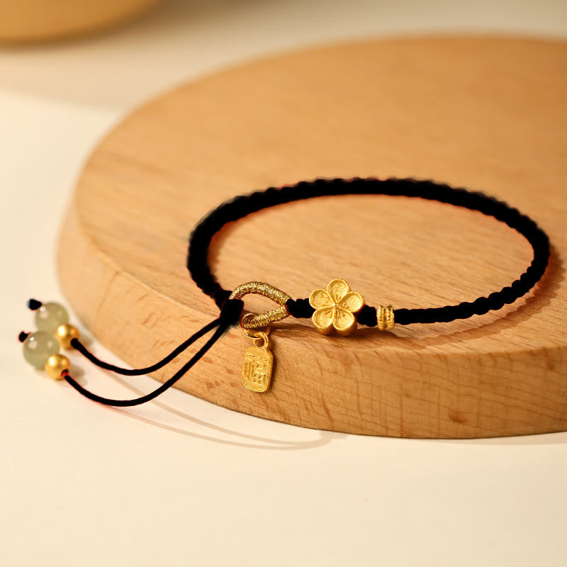 Buddhist Blessing Hetian Jade Small Peach Blossom Fu Character Charm Luck String Bracelet