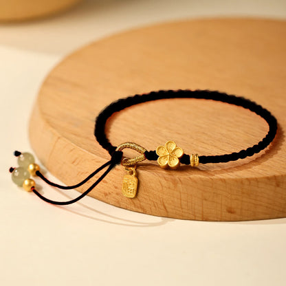 Buddhist Blessing Hetian Jade Small Peach Blossom Fu Character Charm Luck String Bracelet