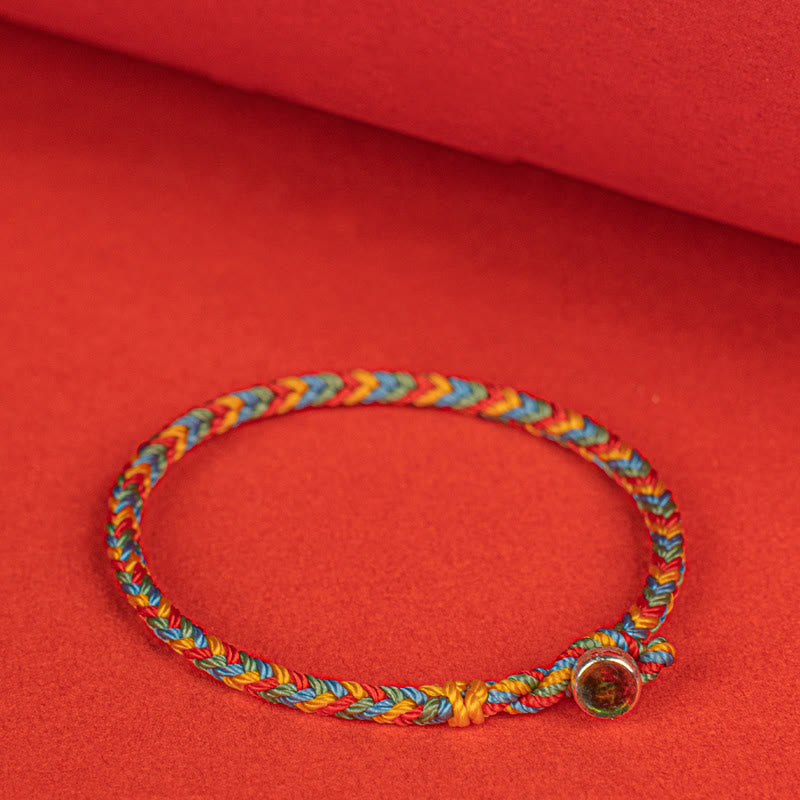 Buddhist Blessing 925 Sterling Silver Eight Thread Peace Knot Colorful Rope Luck Braided Bracelet
