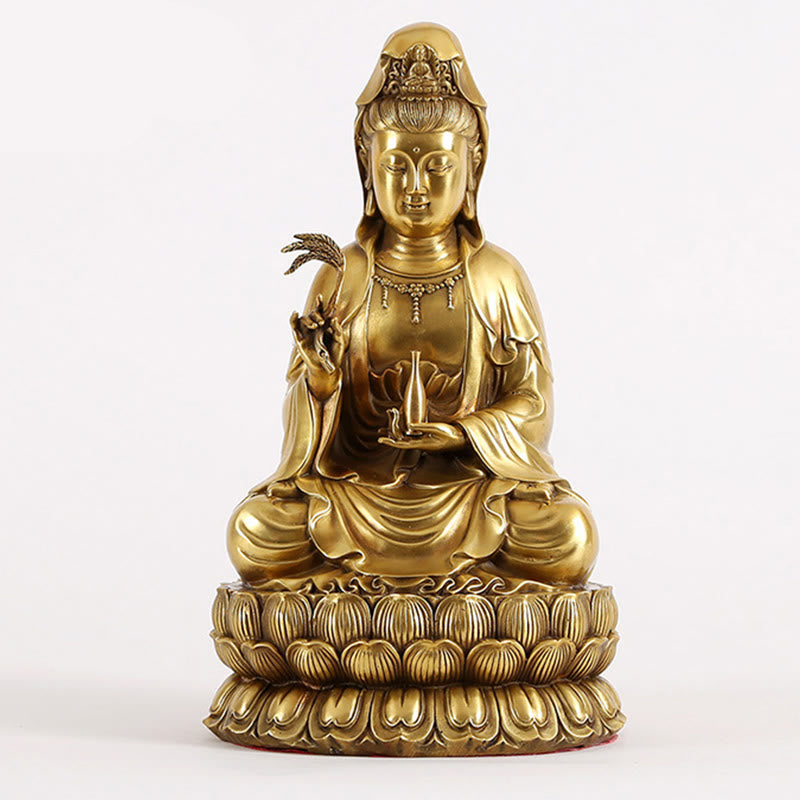 Buddhist Blessing Kwan Yin Avalokitesvara Holding A Willow Bottle Harmony Brass Copper Statue Home Decoration
