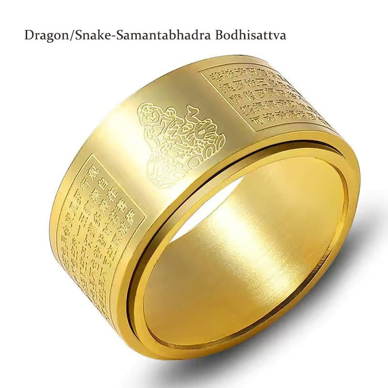 Buddhist Blessing Chinese Zodiac Natal Buddhist Blessing Heart Sutra Carved Titanium Steel Calm Rotatable Ring