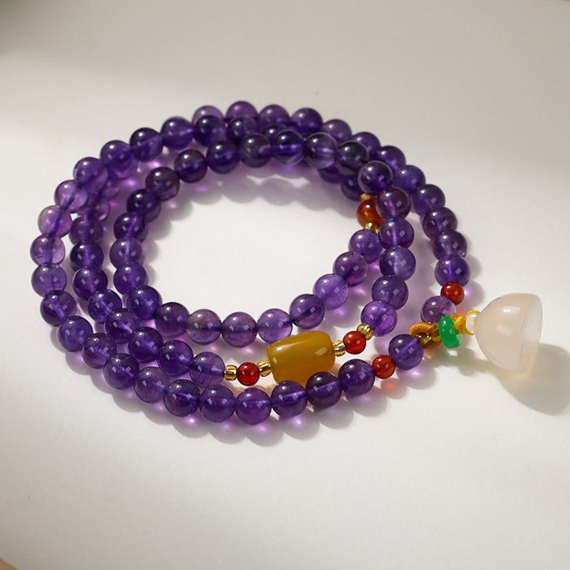 Buddhist Blessing Natural Amethyst Beads Coin Hanging Gourd Chalcedony Lotus Balance Multi-layer Bracelet