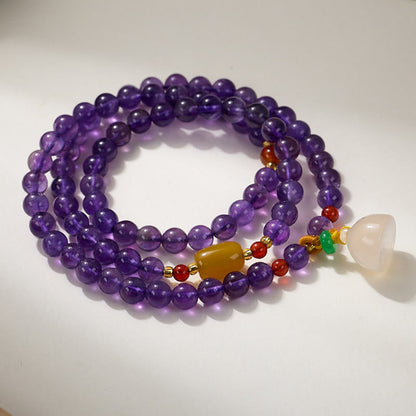 Buddhist Blessing Natural Amethyst Beads Coin Hanging Gourd Chalcedony Lotus Balance Multi-layer Bracelet