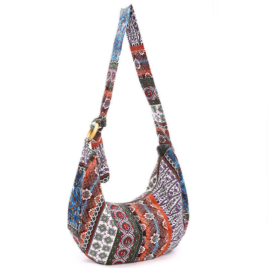 Buddhist Blessing Cotton Stripes Print Crossbody Bag Shoulder Bag