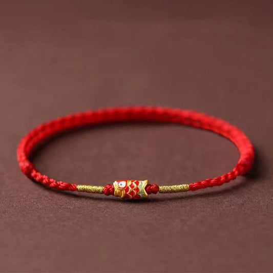 Buddhist Blessing Koi Fish Handmade Braided Red String Bracelet