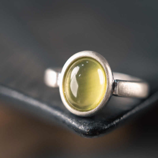 Buddhist Blessing Natural 925 Sterling Silver Prehnite Citrine Adjustable Happiness Ring