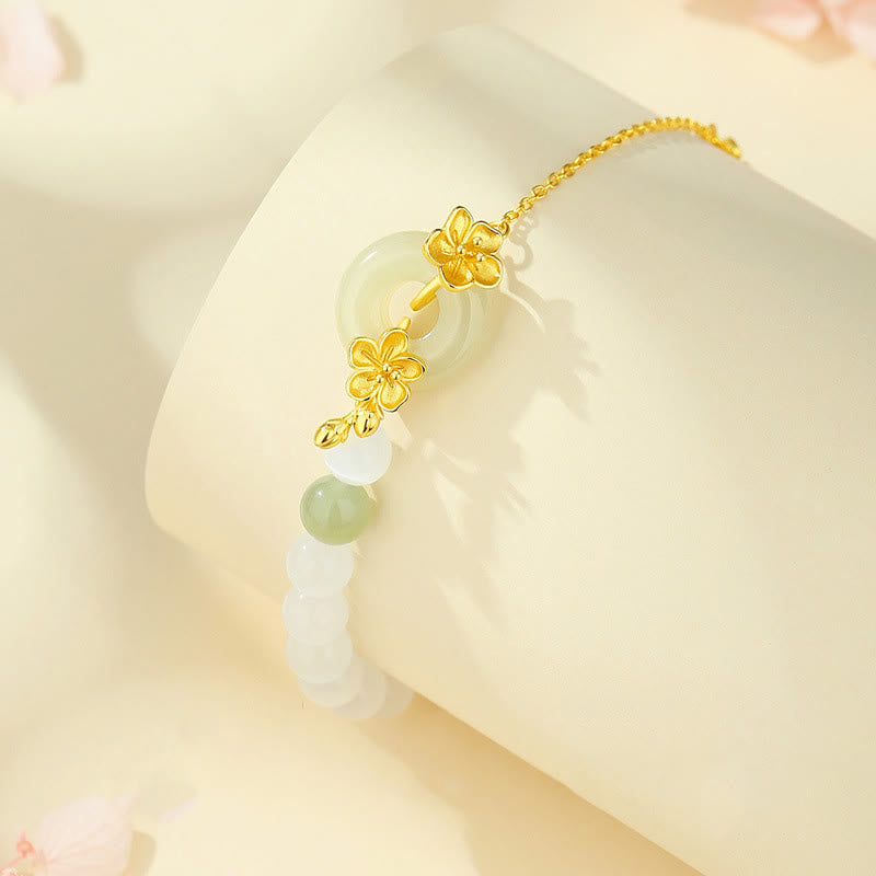 Buddhist Blessing Chrysoberyl Hetian Jade 999 Sterling Silver Love Bracelet