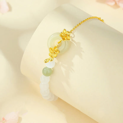 Buddhist Blessing Chrysoberyl Hetian Jade 999 Sterling Silver Love Bracelet