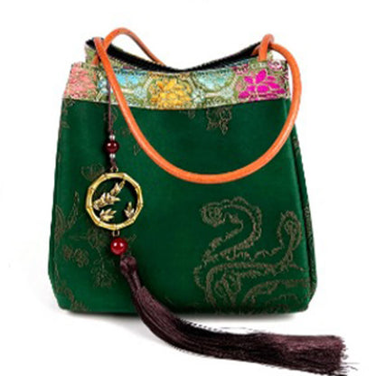 Buddhist Blessing Bamboo Branches Bead Pendant Tassel Xiangyunsha Silk Shoulder Bag Hangbags