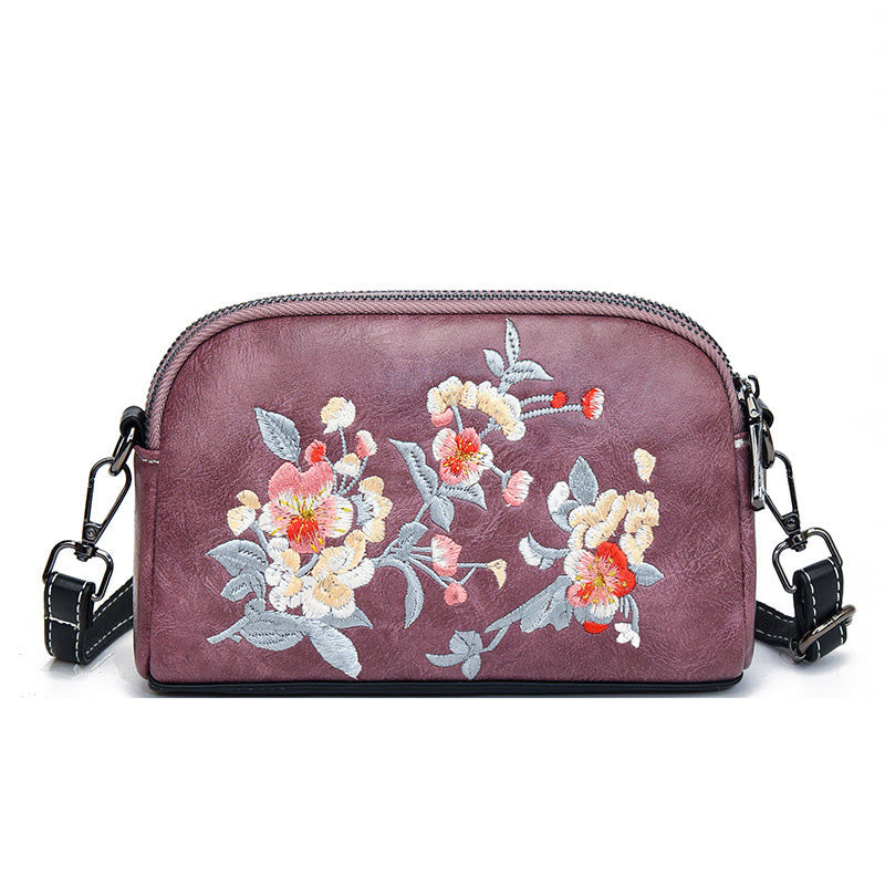 Buddhist Blessing Peony Pomegranate Flowers Su Embroidery Journey Shopping Purse Shoulder Bag Crossbody Bag