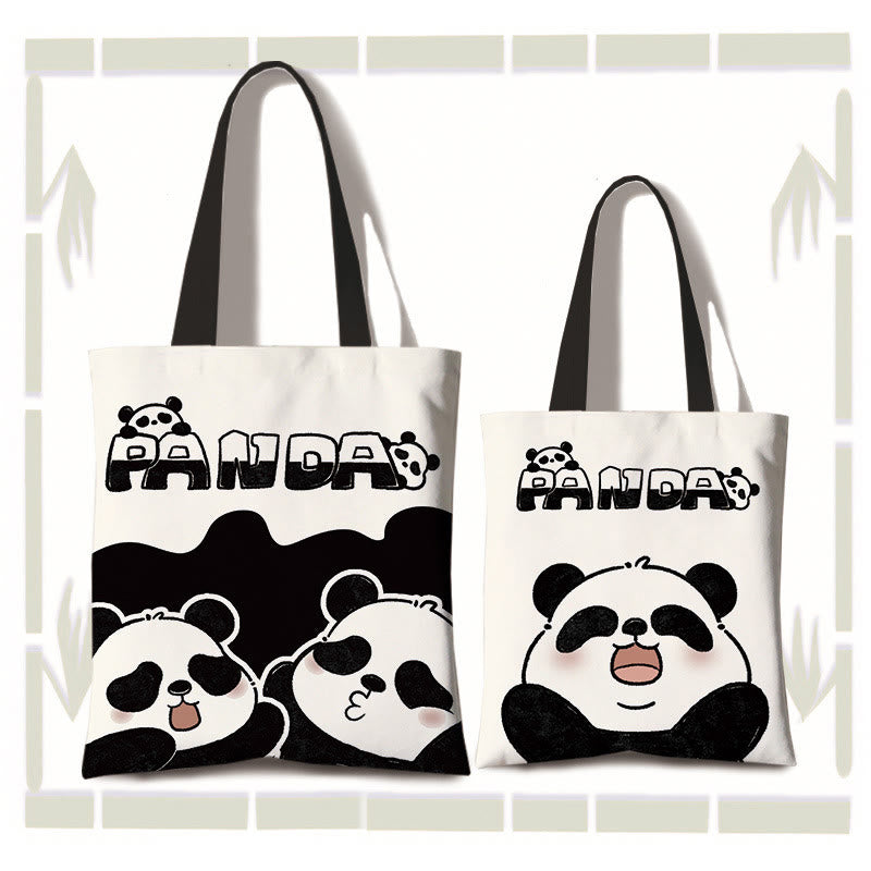 Buddhist Blessing Handmade Large Capacity Canvas Cute Panda Commuter Shopping Shoulder Bag