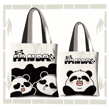 Buddhist Blessing Handmade Large Capacity Canvas Cute Panda Commuter Shopping Shoulder Bag
