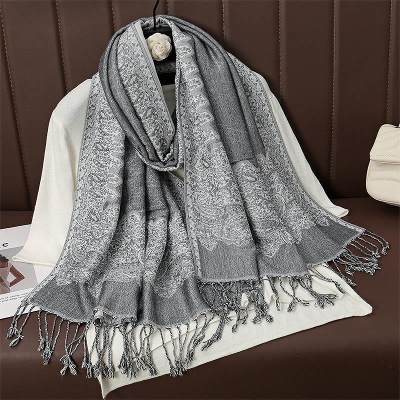 Buddhist Blessing Tibetan Cashew Jacquard Colorful Flower Print Tassels Shawl Fall Winter Soft Warm Scarf Wrap