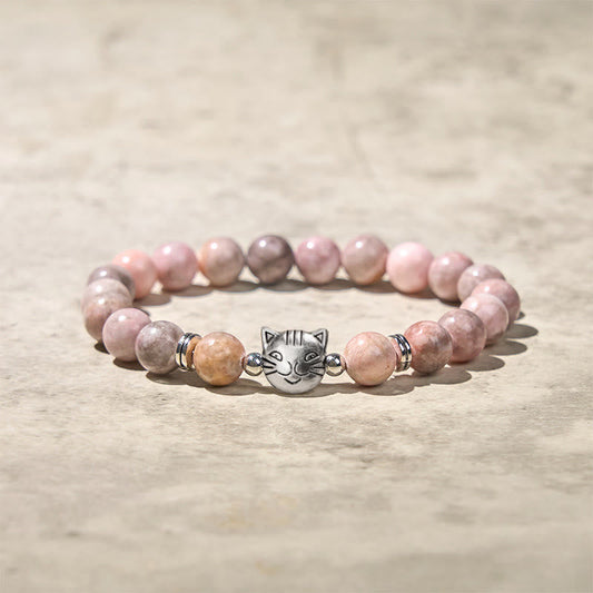 Buddhist Blessing 8mm Cat Design Zebra Jasper Protection Bracelet