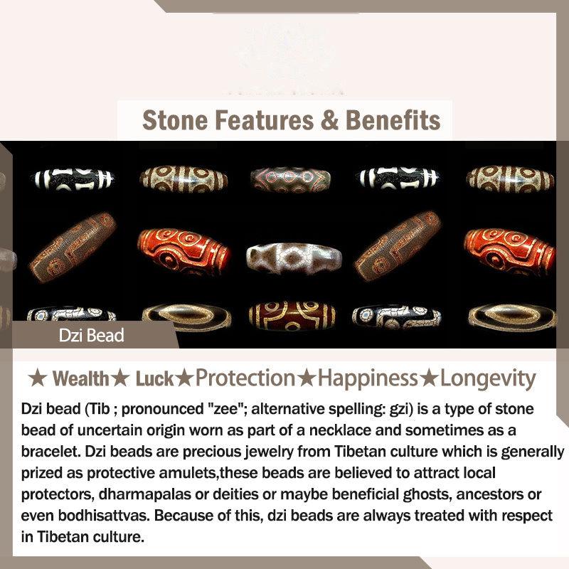 Buddhist Blessing Tibetan Nine-Eye Dzi Bead Wealth Leather Buckle Bracelet