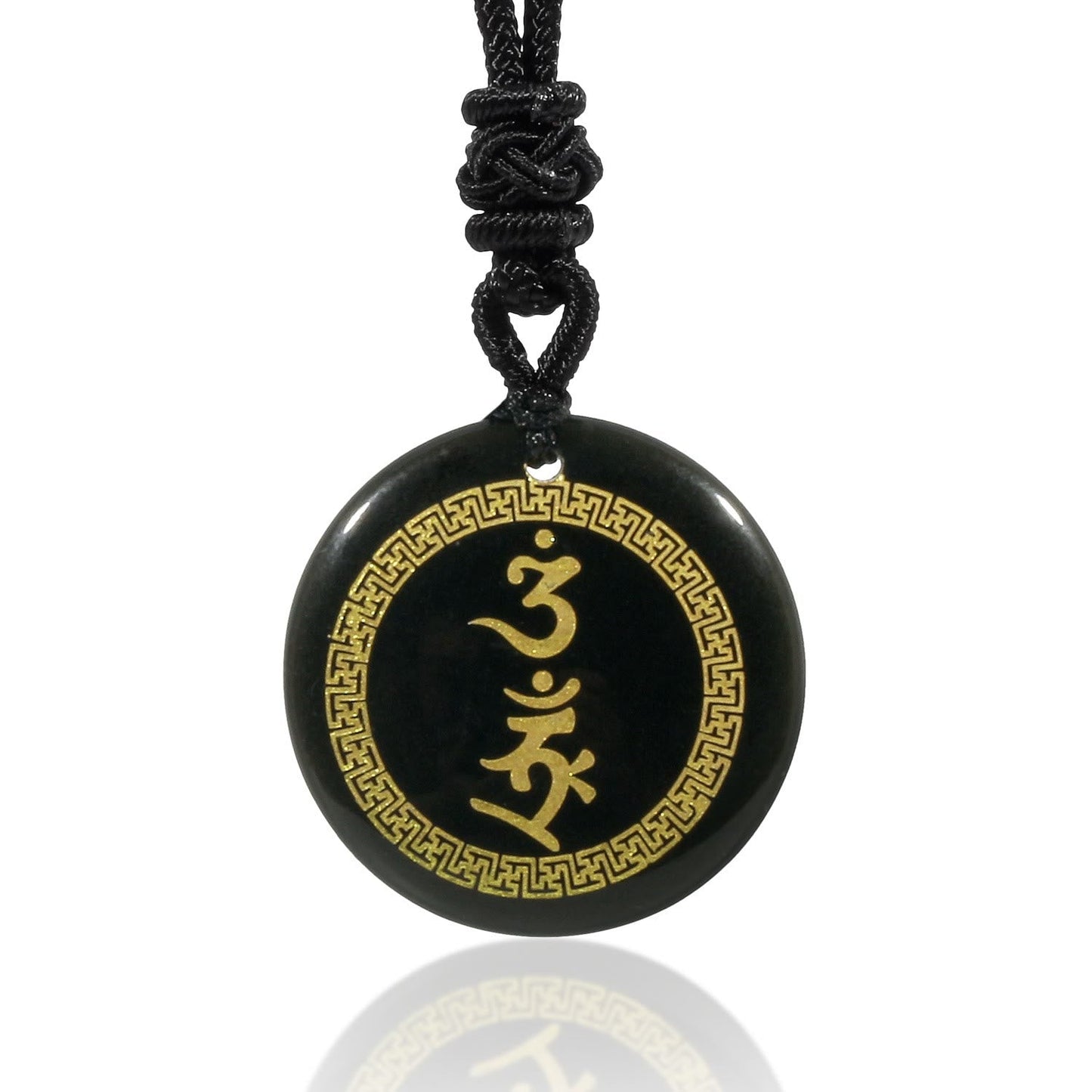 Buddhist Blessing Surrounding Swastika Pattern Vajra Protection Mantra Natural Various Crystal Black Obsidian Fulfilment Necklace Pendant