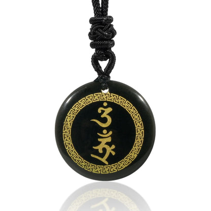 Buddhist Blessing Surrounding Swastika Pattern Vajra Protection Mantra Natural Various Crystal Black Obsidian Fulfilment Necklace Pendant