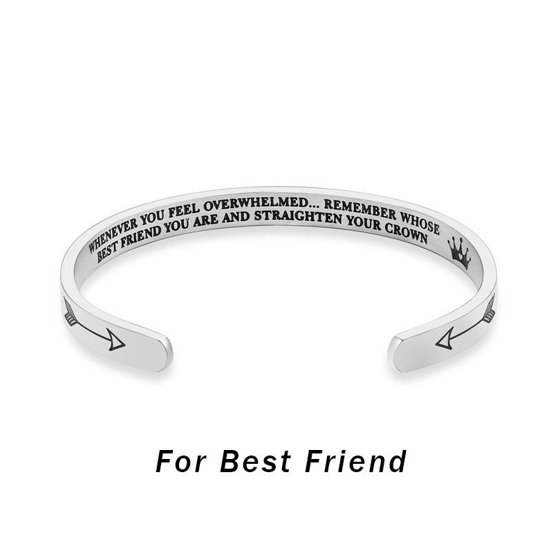 Buddhist Blessing Inspirational Bracelets Personalized Gift for Her Him Engraved Mantra Cuff Bangle Crown Jewelry