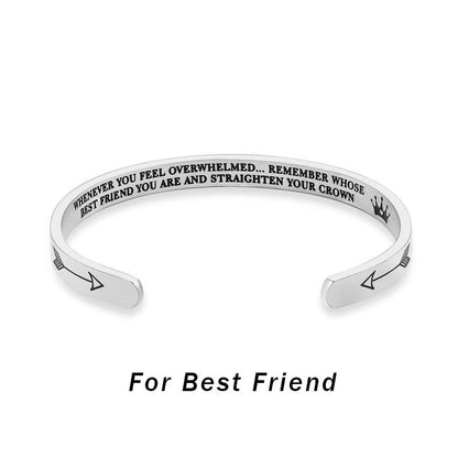 Buddhist Blessing Inspirational Bracelets Personalized Gift for Her Him Engraved Mantra Cuff Bangle Crown Jewelry