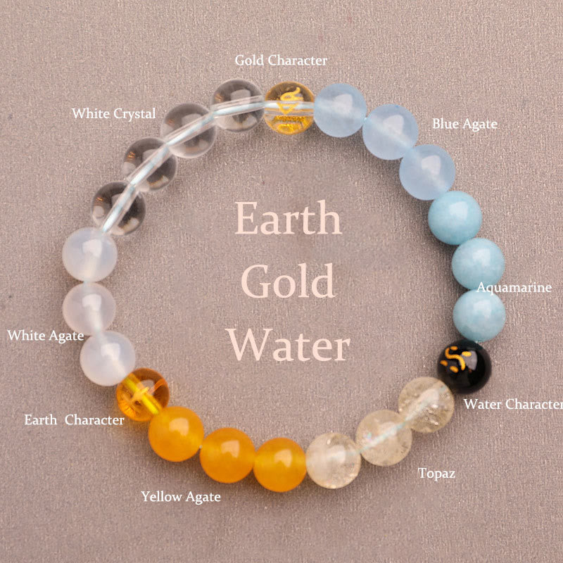 Buddhist Blessing Five Elements Various Agate Crystal Sun Stone Wisdom Bracelet