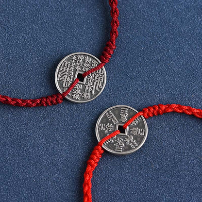 Buddhist Blessing 925 Sterling Silver Coin Protection Braided Bracelet Anklet