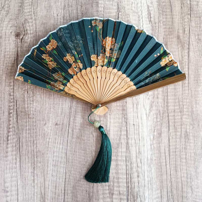 Buddhist Blessing Flower Persimmon Bamboo Leaves Xiangyunsha Silk Handheld Bamboo Folding Fan