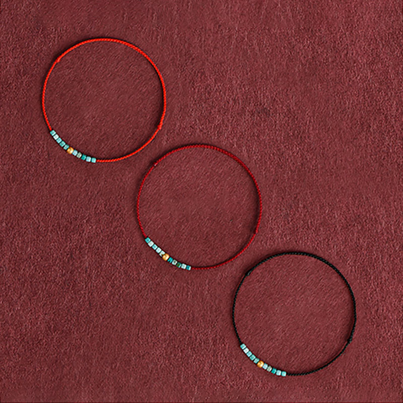 Buddhist Blessing 999 Gold Beads Turquoise Protection Braided Bracelet Anklet