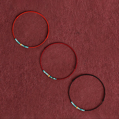 Buddhist Blessing 999 Gold Beads Turquoise Protection Braided Bracelet Anklet