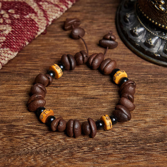 Buddhist Blessing Natural Coffee Beans Yak Bone Beads Bracelet