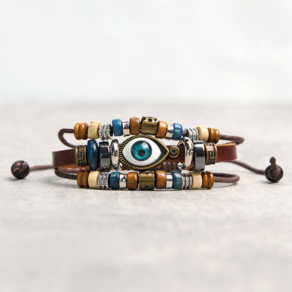 Buddhist Blessing Tibetan Evil Eye Leather Adjustable Protection Bracelet