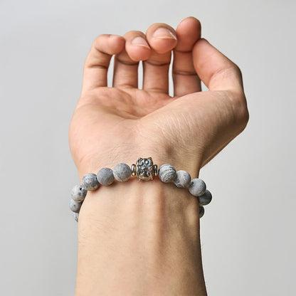 Buddhist Blessing Natural Frosted Grey Jasper Buddha Face Healing Protection Bracelet