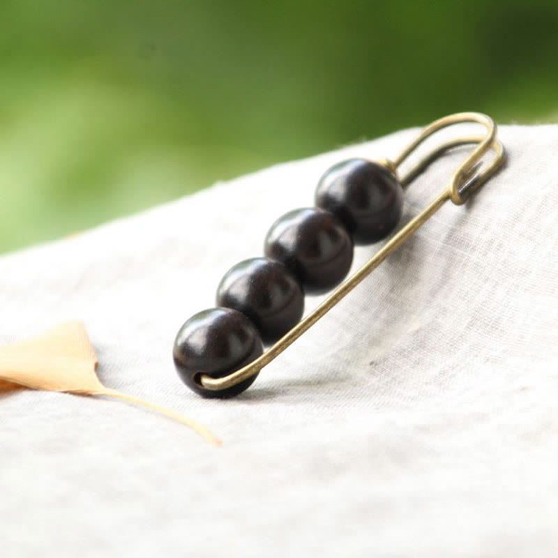 Buddhist Blessing Vintage Sandalwood Agathis Alba Ebony Wood Peltogyne Beads Healing Brooch