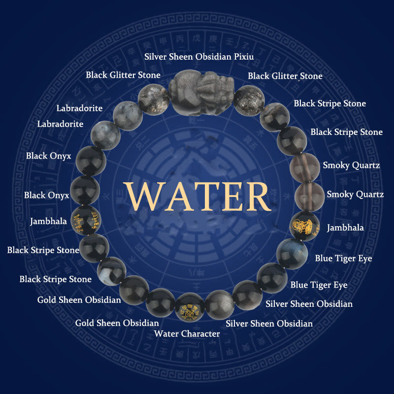 Buddhist Blessing Five Elements Various Crystal Agate Pixiu Wealth Bracelet