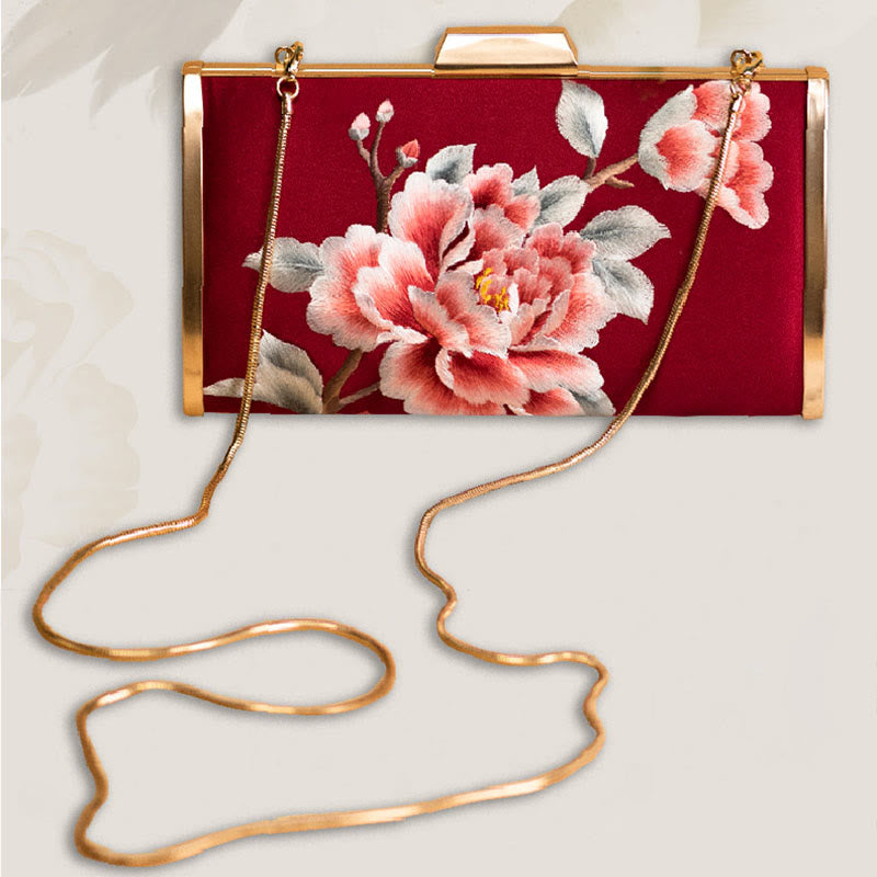 Buddhist Blessing Carnation Peony Begonia Su Embroidery Wedding Shopping Purse Handbag Crossbody Bag