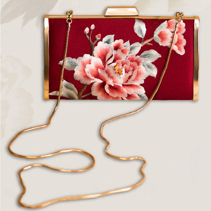 Buddhist Blessing Carnation Peony Begonia Su Embroidery Wedding Shopping Purse Handbag Crossbody Bag