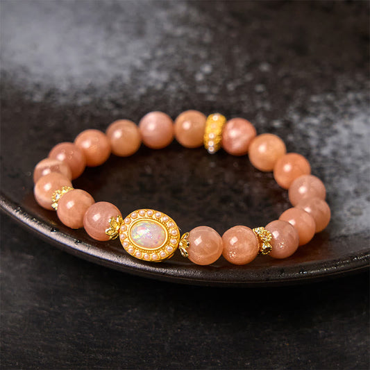 Buddhist Blessing Natural Peach Moonstone Adjustable Soothing Bracelet
