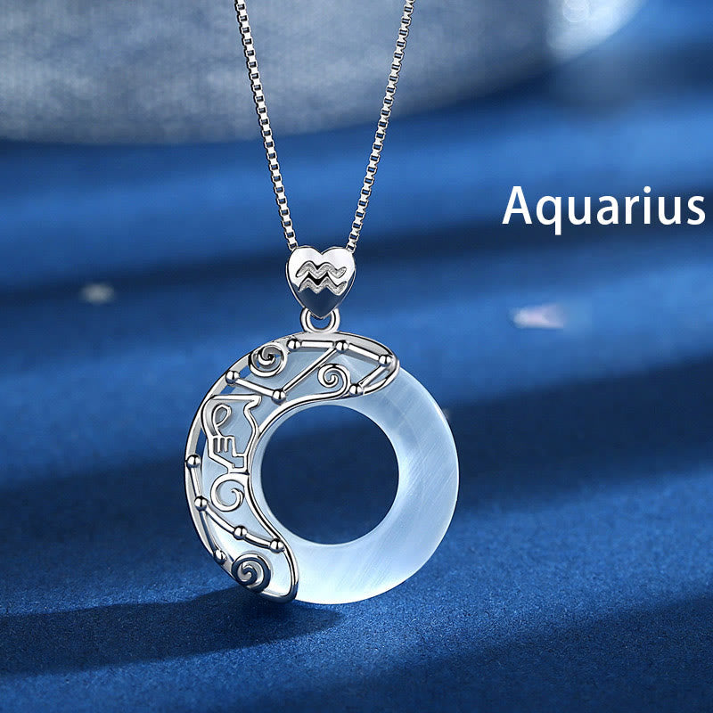 Buddhist Blessing 925 Sterling Silver 12 Constellations of the Zodiac Cat's Eye Love Support Necklace Pendant