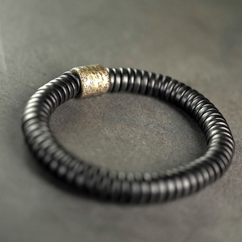 Buddhist Blessing Ebony Wood Copper Brass Calm Bracelet