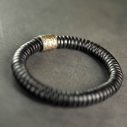 Buddhist Blessing Ebony Wood Copper Brass Calm Bracelet