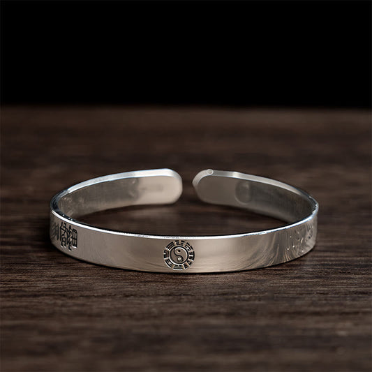 Buddhist Blessing Bagua mantra Symbol Copper Plated Silver Wealth Bracelet Bangle