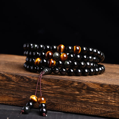 Buddhist Blessing 108 Mala Beads Black Obsidian lce Obsidian Fulfilment Bracelet