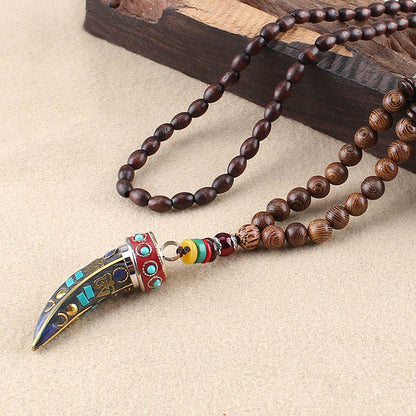 Buddhist Blessing Tibet Wenge Wood Om Mani Padme Hum OM Symbol Mantra Horn Pattern Protection Necklace Pendant