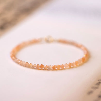 Buddhist Blessing 3mm Sun Stone Ultra-thin Beads 14k Gold Plated Copper Wealth Bracelet