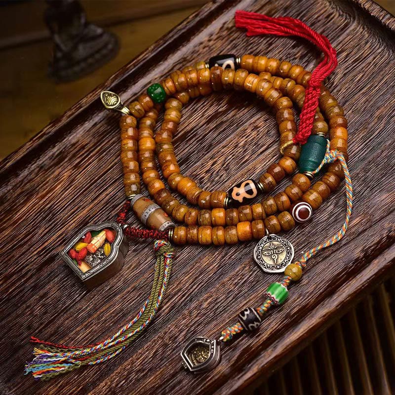 Buddhist Blessing Tibetan 108 Beads Camel Bone Luck Tassel Mala