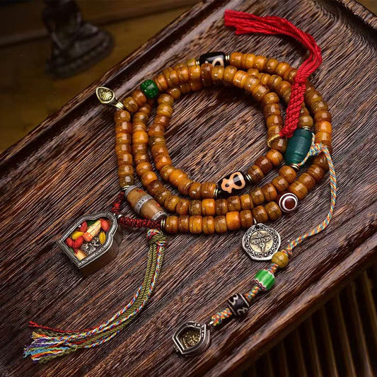 Buddhist Blessing Tibetan 108 Beads Camel Bone Luck Tassel Mala
