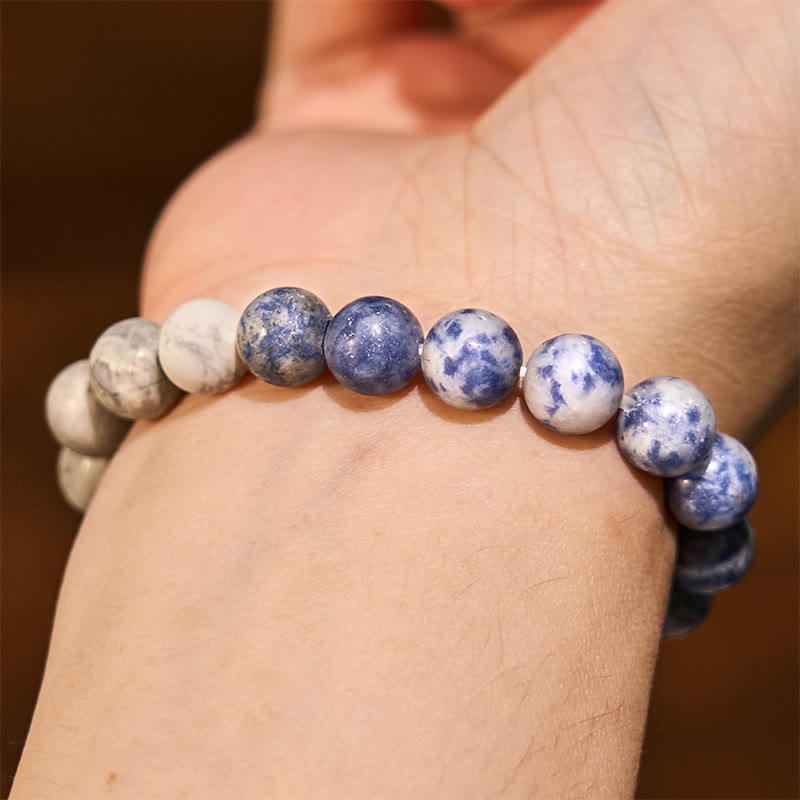Buddhist Blessing Sodalite Picasso Jasper White Turquoise Intuition Bracelet